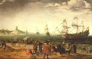 Adam Willaerts, The painting Coastal Landscape with Ships by the Dutch painter Adam Willaerts